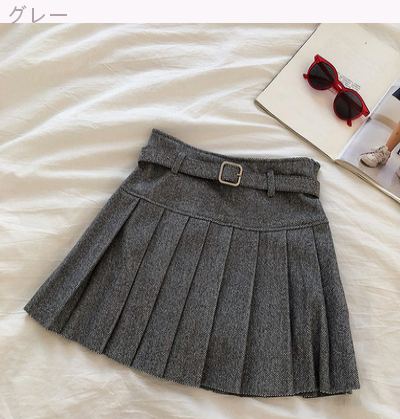 羊毛ストライプ柄プリーツスカート韓国風ハイウエスト学生