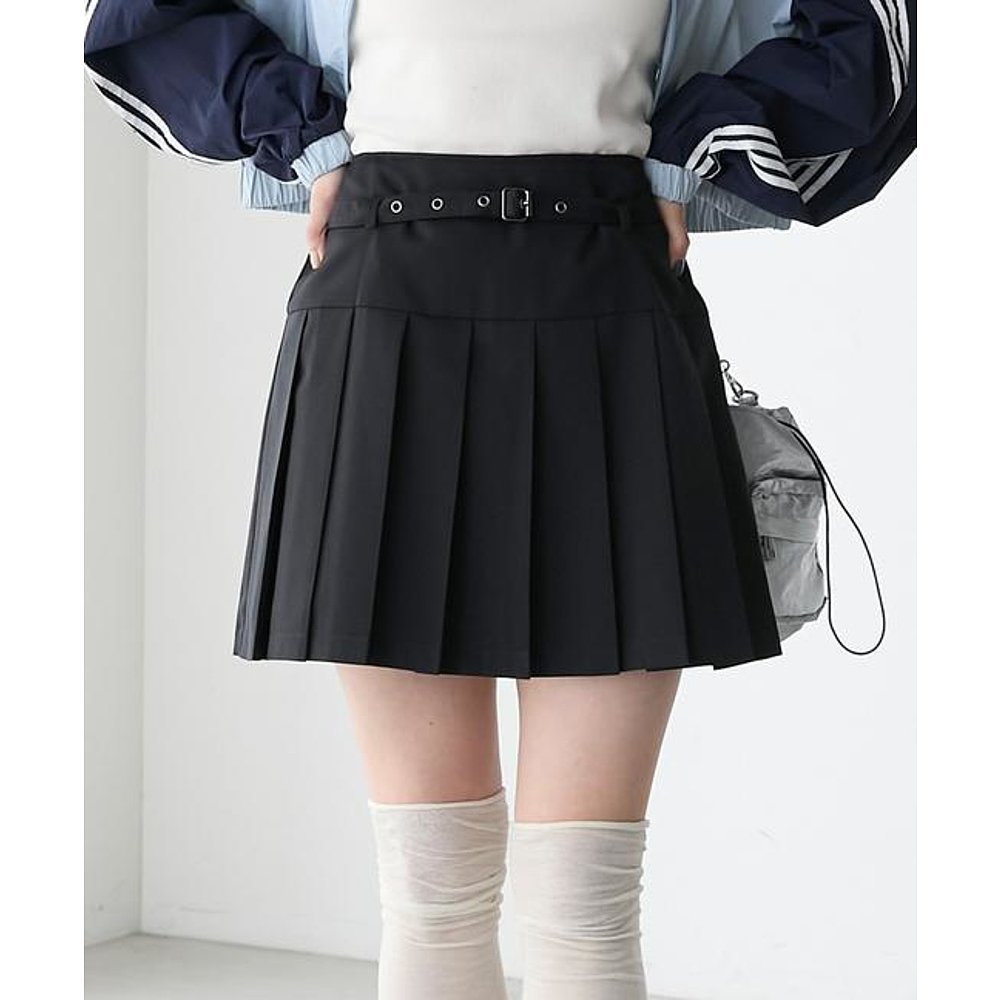 プリーツスカート ベルト付き制服風プリーツミニスカート