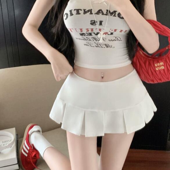 プリーツスカート ハイウエスト ミニ丈 無地
