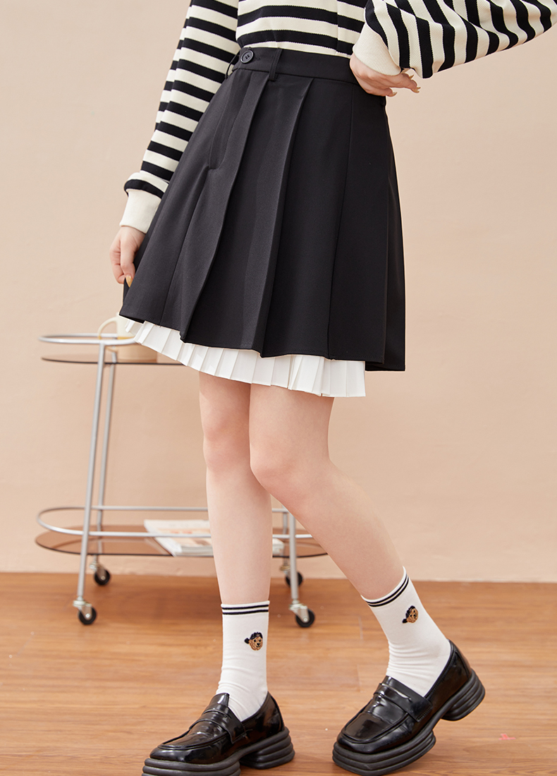 プリーツスカート 重ね風プリーツミニスカート