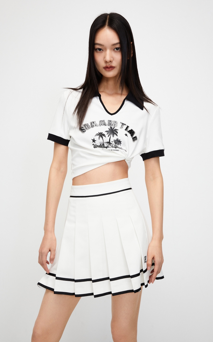 プリーツスカート ラインデザインプリーツミニスカート