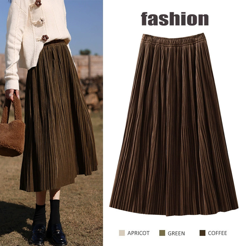 2025新作ハイウエストロングプリーツスカート5色