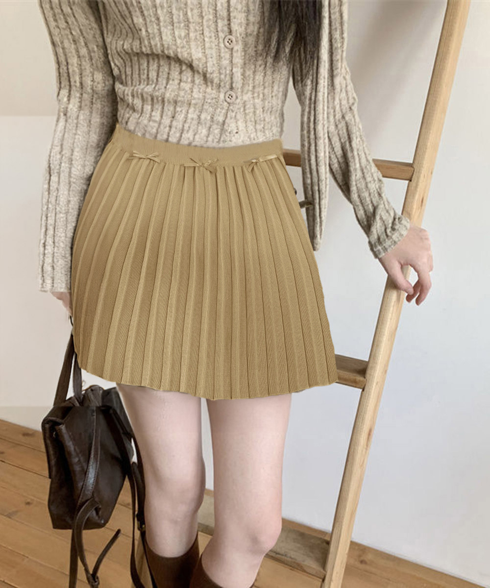 プリーツスカート リボン付きプリーツミニスカート