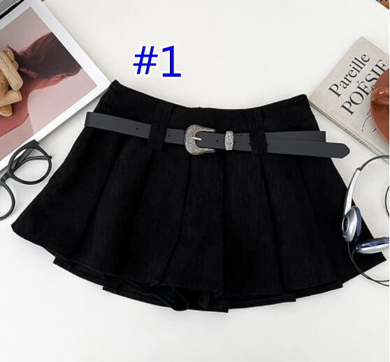 プリーツスカートコーデュロイ生地 ベルト付きミニ