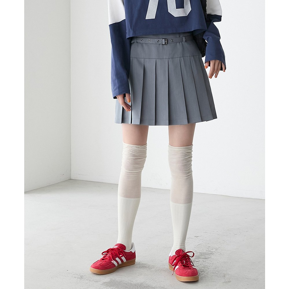プリーツスカート ベルト付き制服風プリーツミニスカート