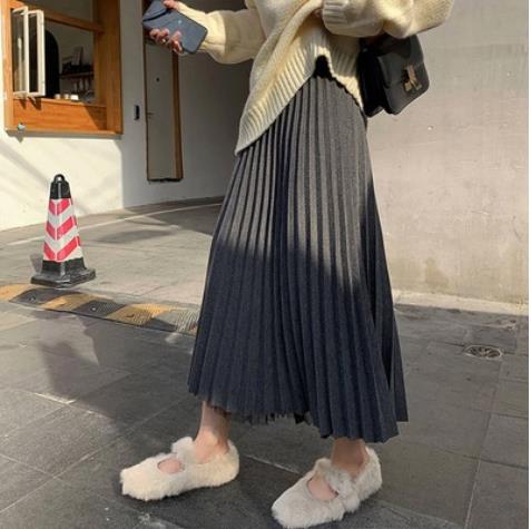 レディース紡績ハイウエストプリーツスカート