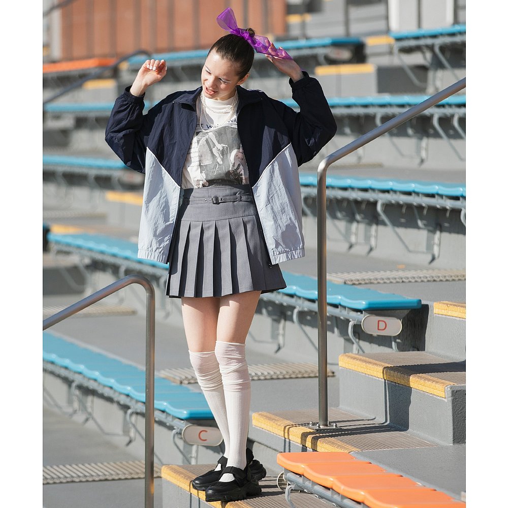 プリーツスカート ベルト付き制服風プリーツミニスカート
