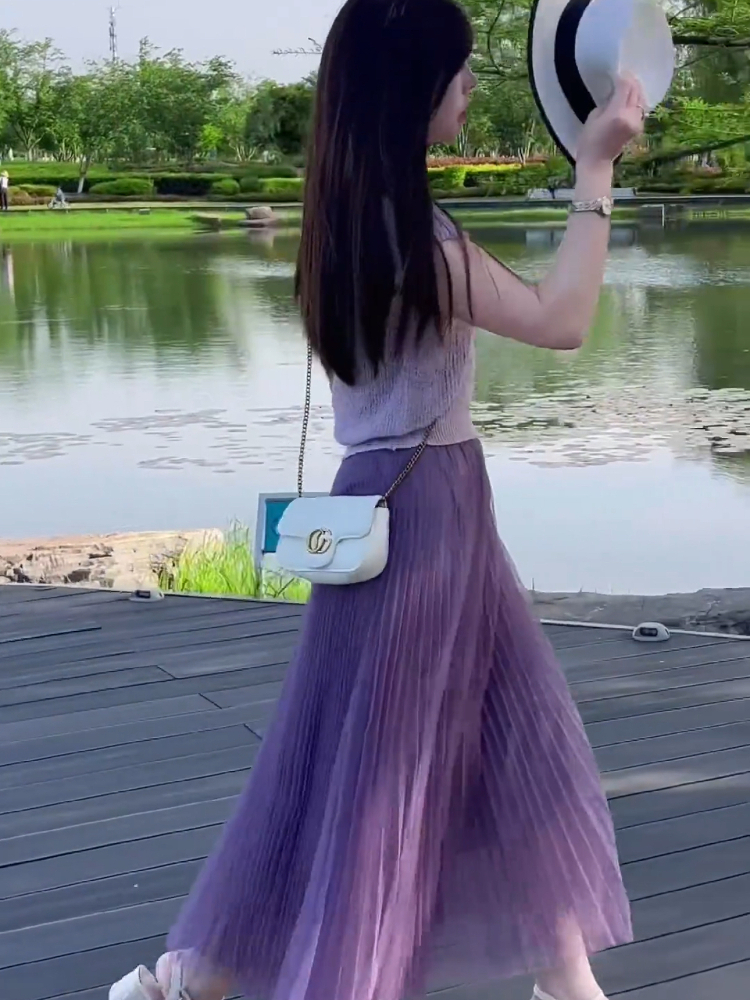 プリーツスカート 優美シルエットプリーツロングスカート