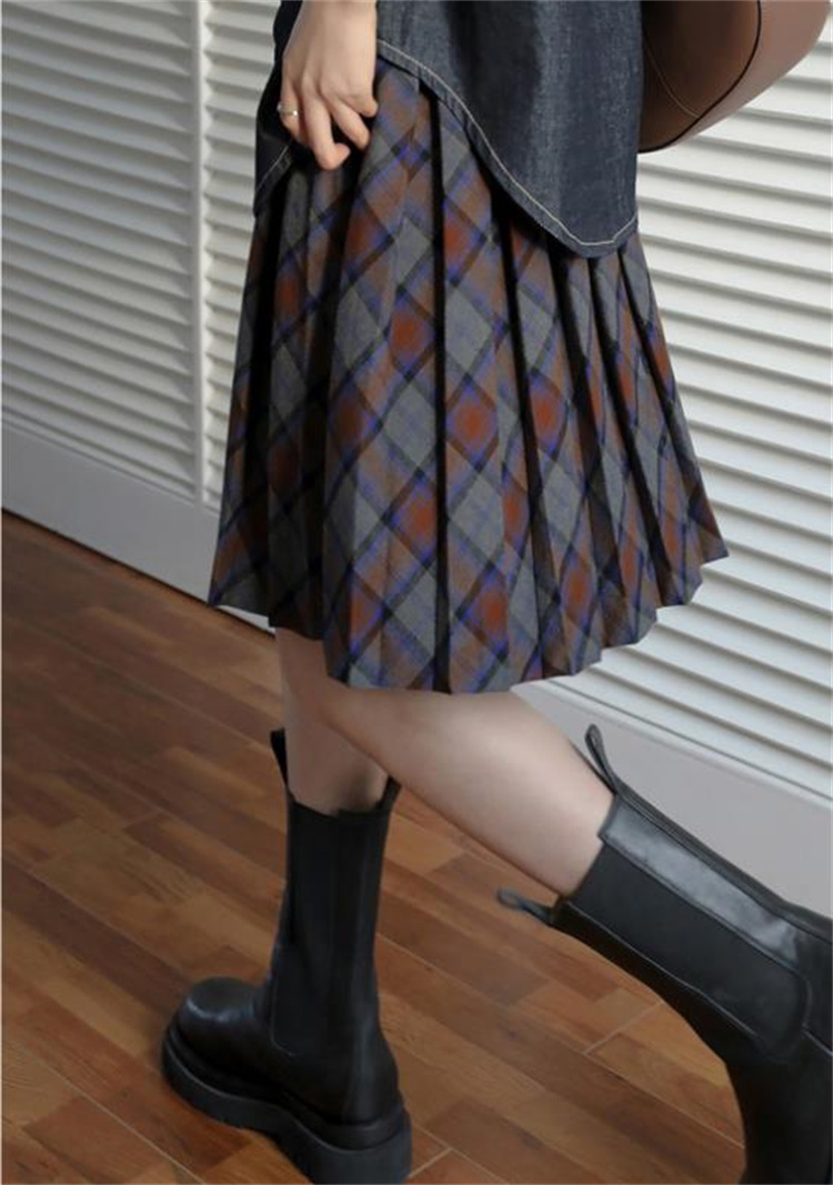 プリーツスカート格子柄学院風ハイウエストミニ