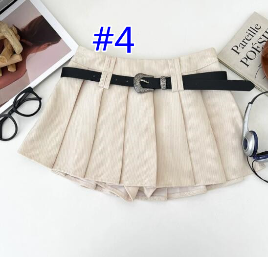 プリーツスカートコーデュロイ生地 ベルト付きミニ