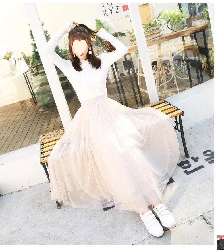 プリーツスカート 優美なチュールプリーツロングスカート