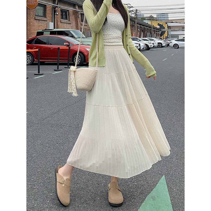 プリーツスカート 優美な段プリーツロングスカート