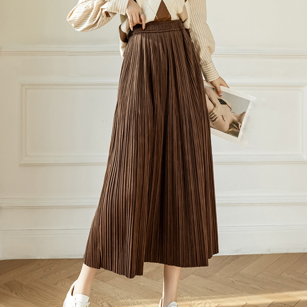 プリーツスカート ハイウエスト 着痩せ ミモレ丈