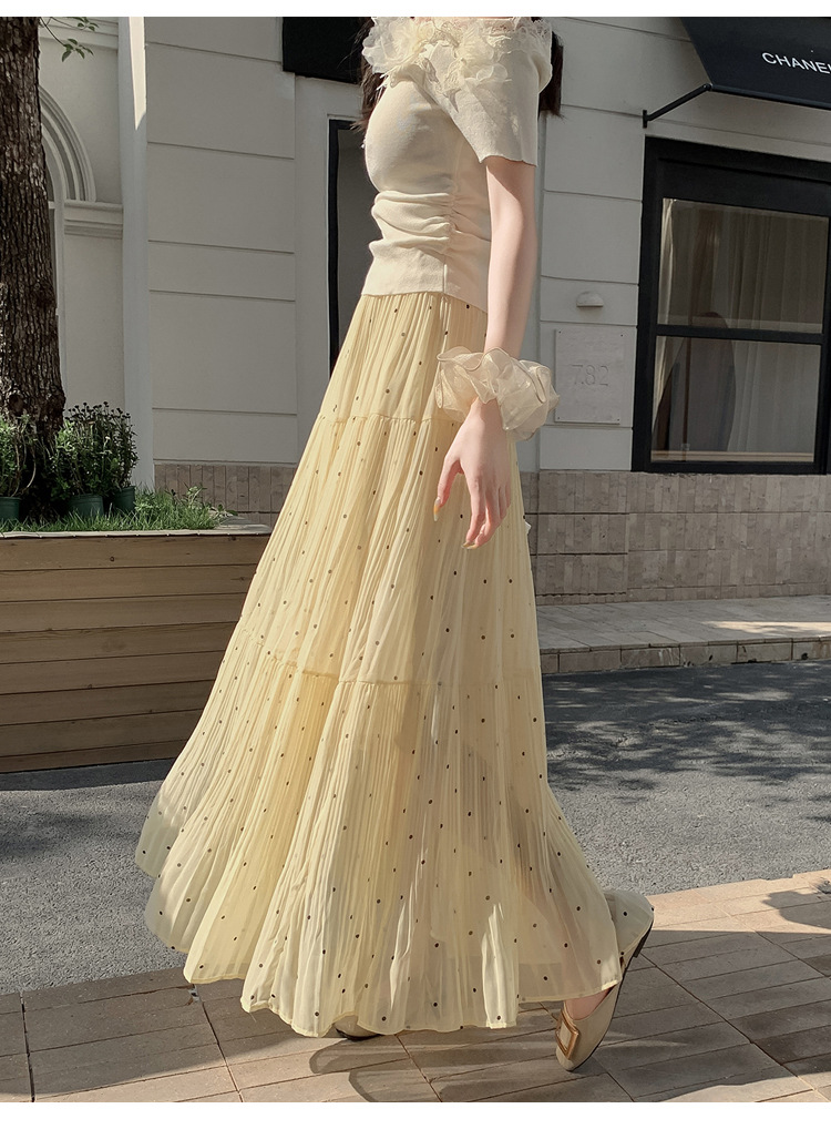 プリーツスカート 水玉プリーツロングスカート