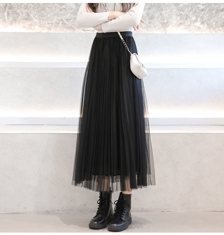 プリーツスカート 優美なチュールプリーツロングスカート