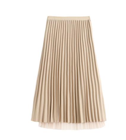 レディース紡績ハイウエストプリーツスカート