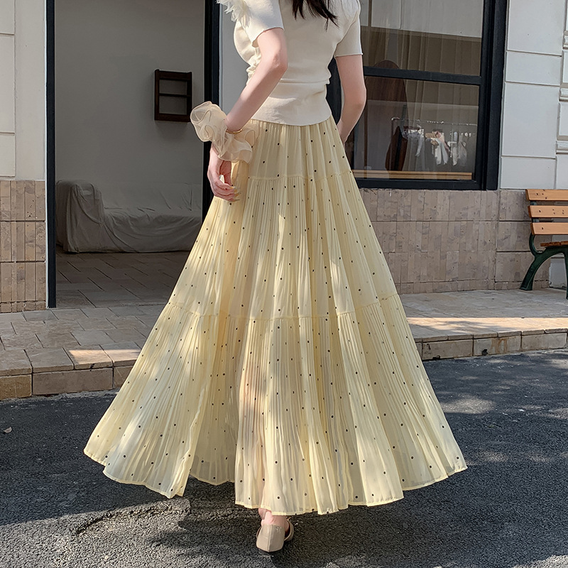 プリーツスカート 水玉プリーツロングスカート