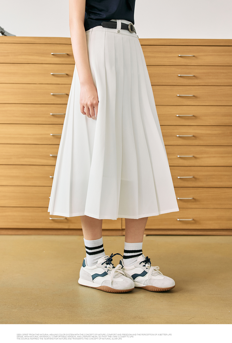 プリーツスカート 上品均整プリーツ膝丈スカート