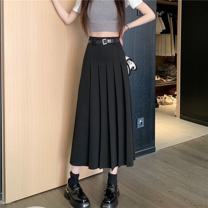 プリーツスカート ベルト付き美シルエットプリーツスカート