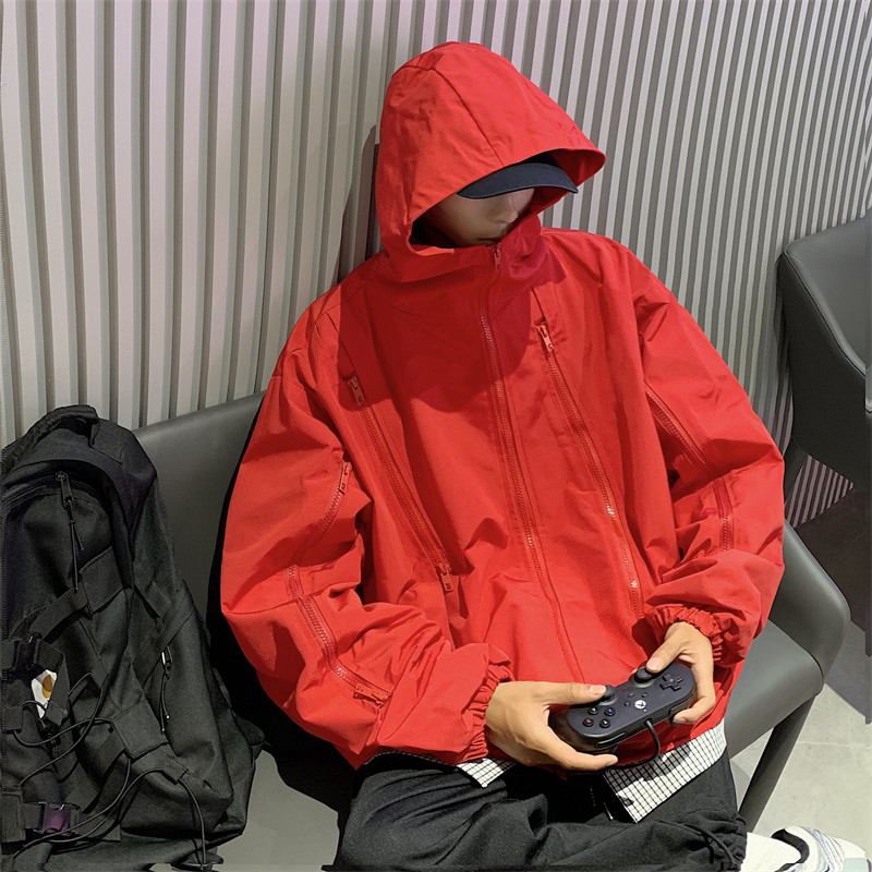 レインウェア 多機能ジッパー付きゆったりシルエット防水ジャケット