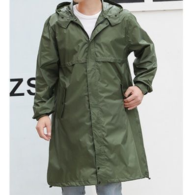 レインウェア 男女兼用ロング丈フード付き防水ジャケット