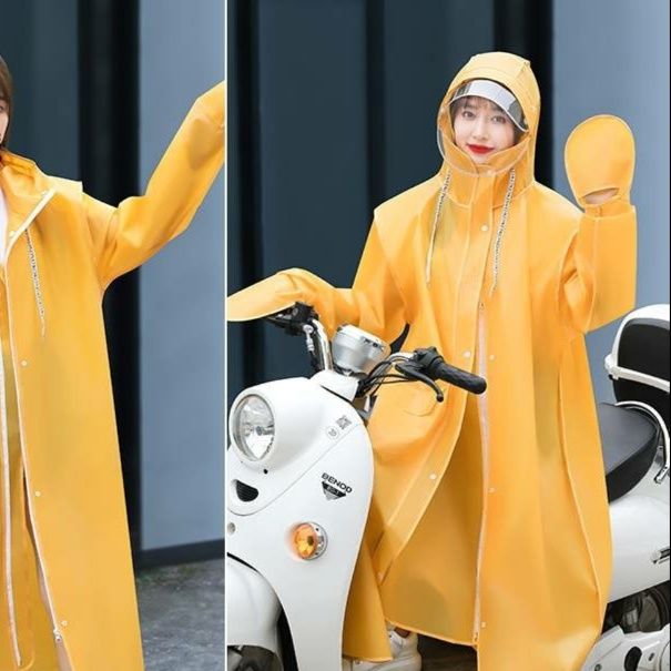 レインウェア 二輪車対応ロング丈フード付き防水レインジャケット