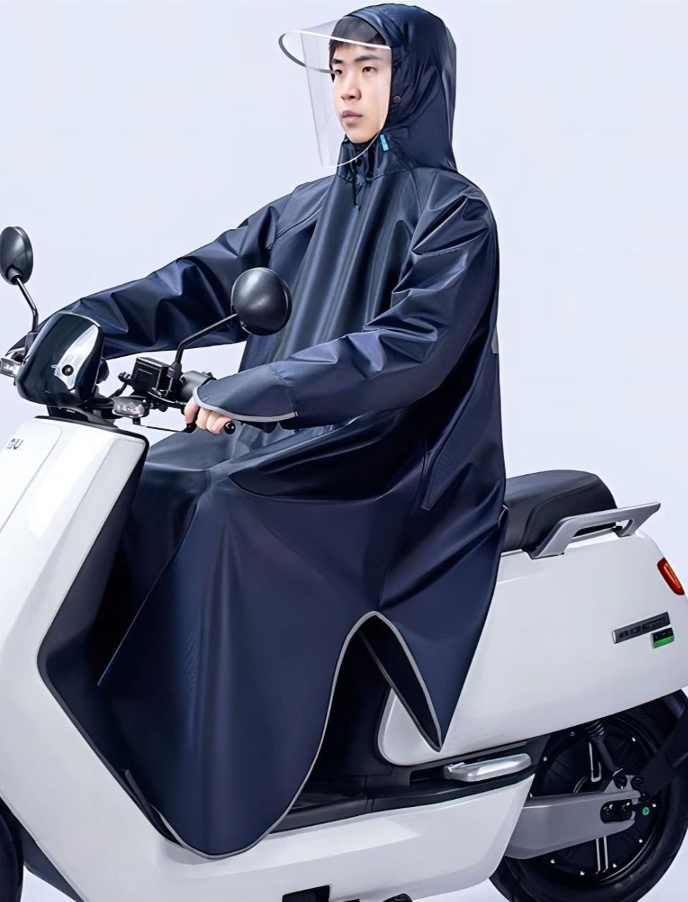 レインウェア 原付バイク用ロング丈フード付き防水レインコート