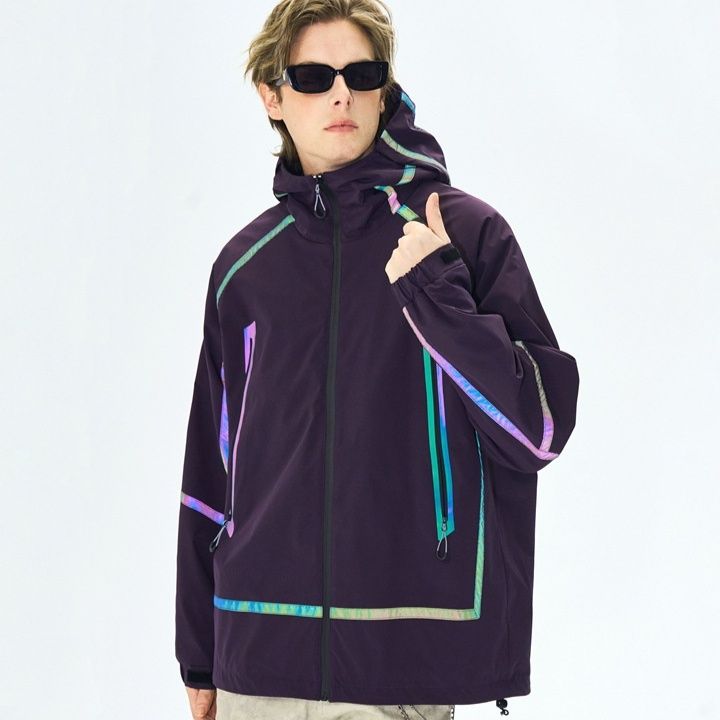 レインウェア 反射テープ付き多機能フード一体型レインスーツジャケット