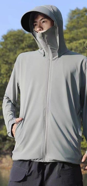 レインウェア 紫外線防止機能付き冷感素材フード一体型レインスーツジャケット