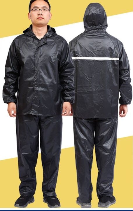 レインウェア 防水コーティング反射テープ付き上下セット雨具