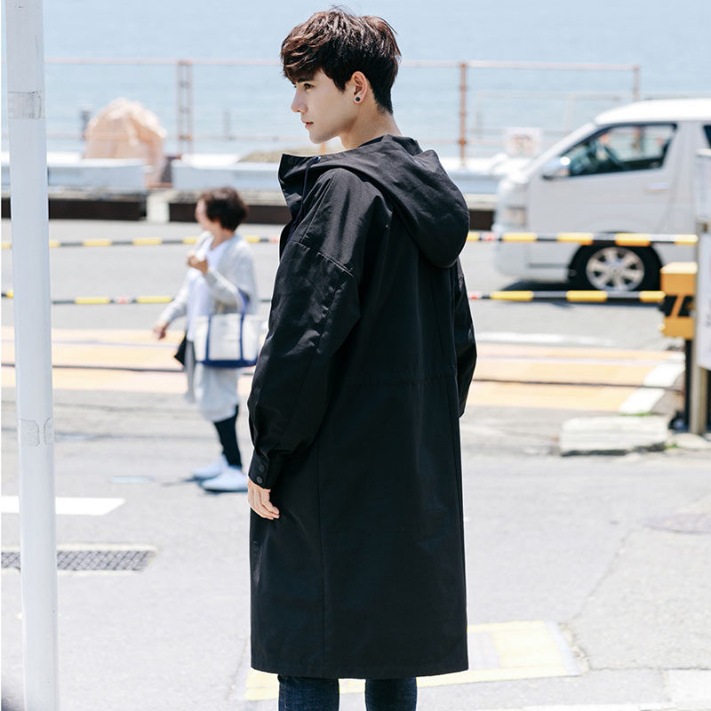 レインウェア 都会派ロング丈フード付き防水レインジャケット
