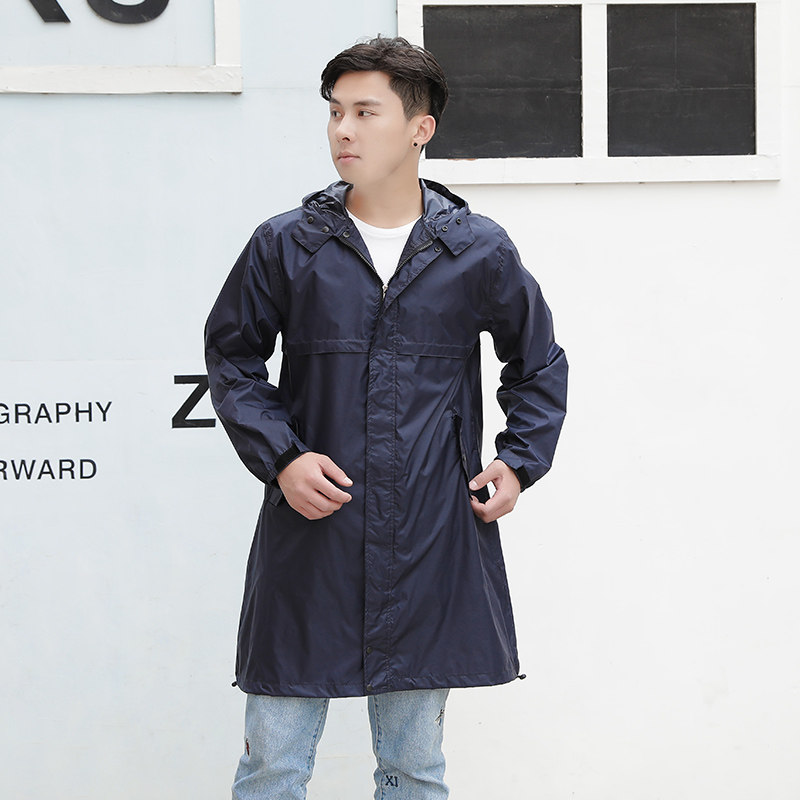 レインウェア 男女兼用ロング丈フード付き防水ジャケット