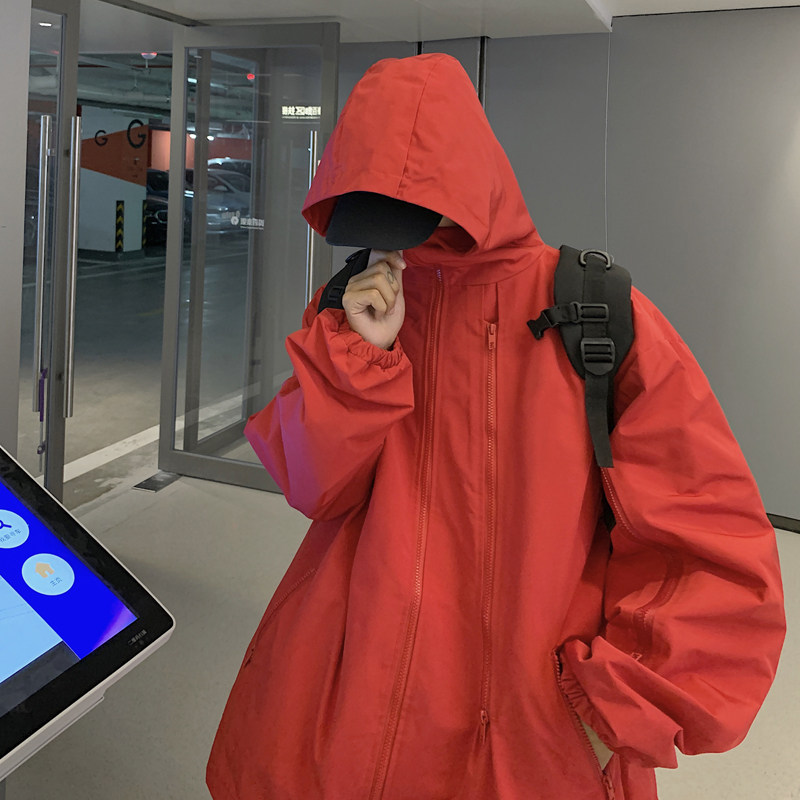 レインウェア 多機能ジッパー付きゆったりシルエット防水ジャケット