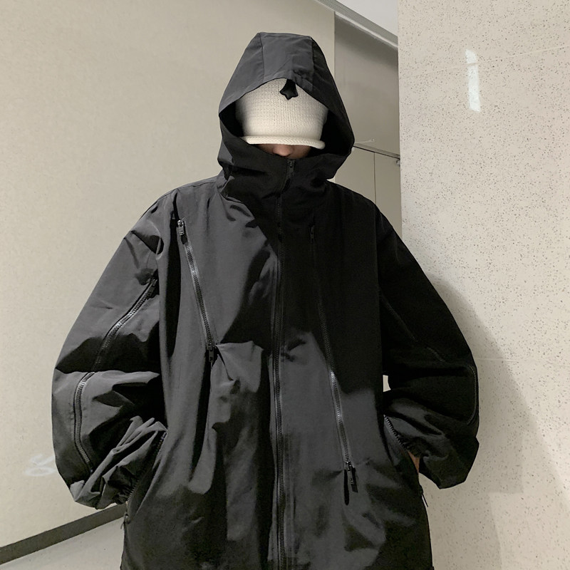 レインウェア 多機能ジッパー付きゆったりシルエット防水ジャケット