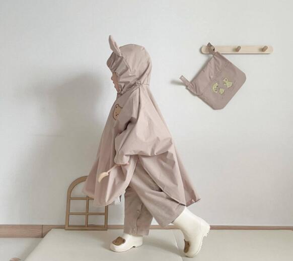 レインウェア 子供用くま耳レインコート 撥水加工 通学雨具カッパ
