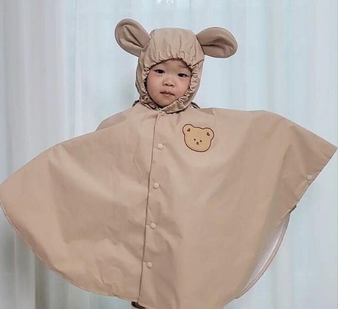 レインウェア 子供用くま耳レインコート 撥水加工 通学雨具カッパ