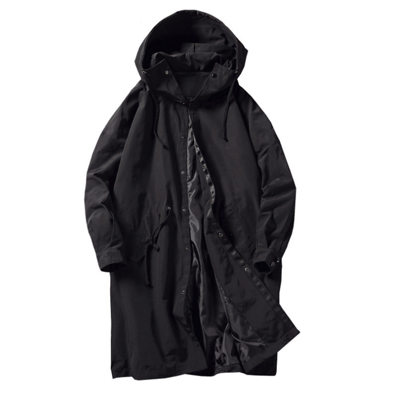 レインウェア 都会派ロング丈フード付き防水レインジャケット