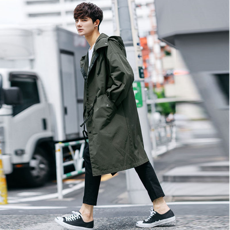 レインウェア 都会派ロング丈フード付き防水レインジャケット