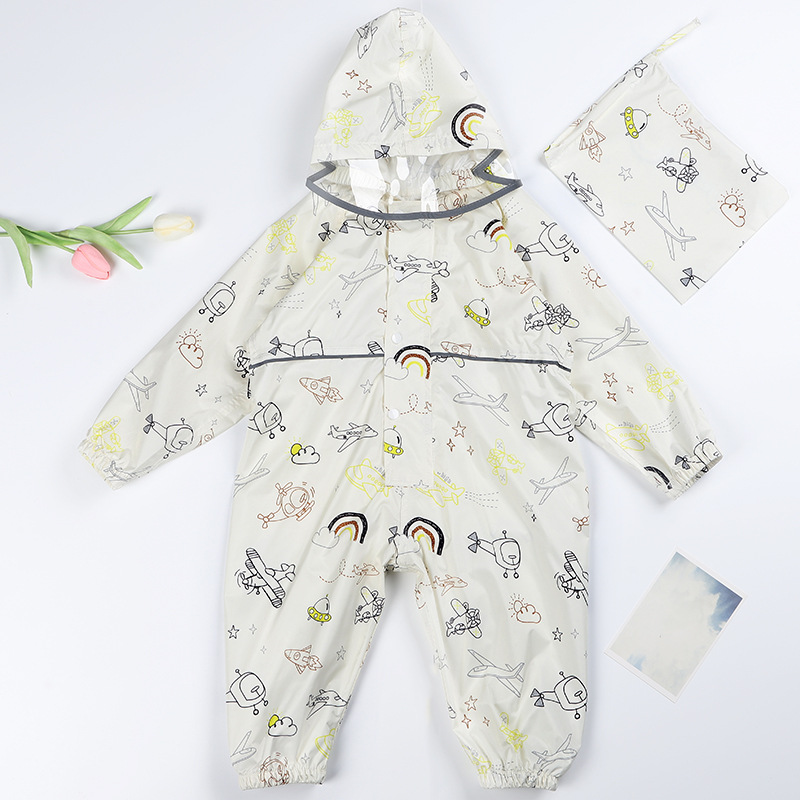 宇宙柄フード付きつなぎ型レインウェア