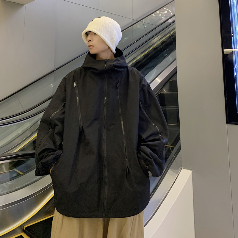 レインウェア 多機能ジッパー付きゆったりシルエット防水ジャケット