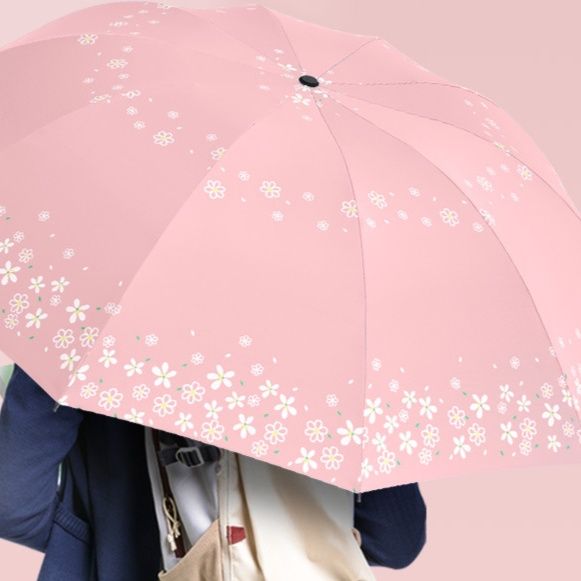 折りたたみ傘 小花柄舞う大判遮光遮熱折りたたみ傘