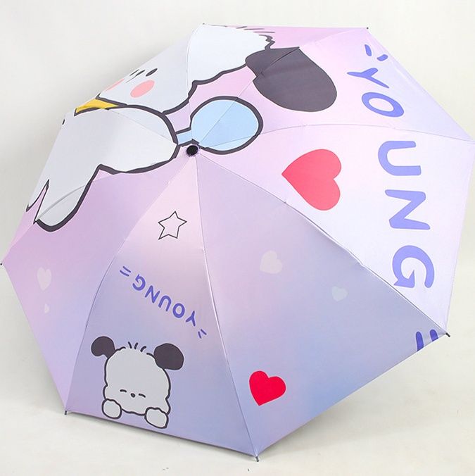 折りたたみ傘 可愛い子犬プリント晴雨兼用折りたたみ傘