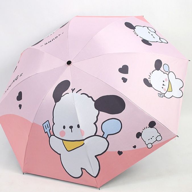 折りたたみ傘 可愛い子犬プリント晴雨兼用折りたたみ傘