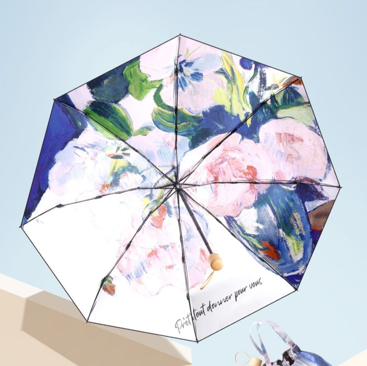 折りたたみ傘 芸術的花柄絵画風遮熱　晴雨兼用