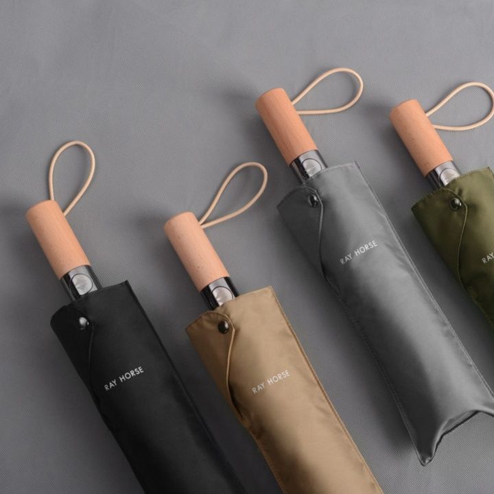 折りたたみ傘 木製持ち手の軽量コンパクト折りたたみ傘