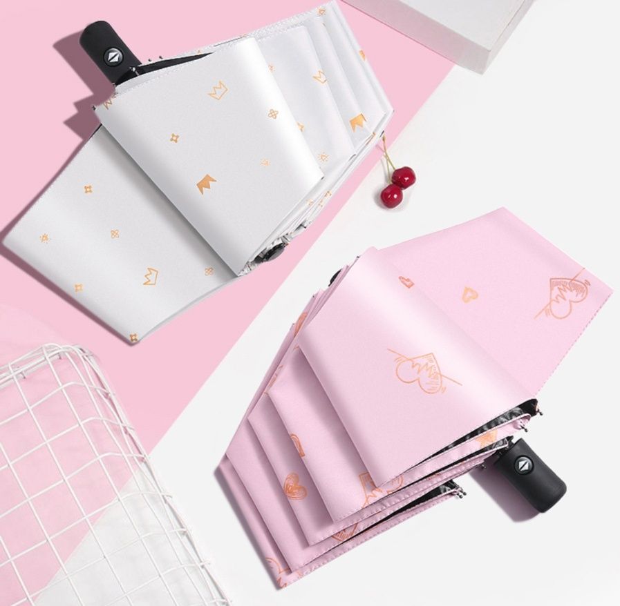 折りたたみ傘 王冠とさくらんぼ柄の晴雨兼用傘