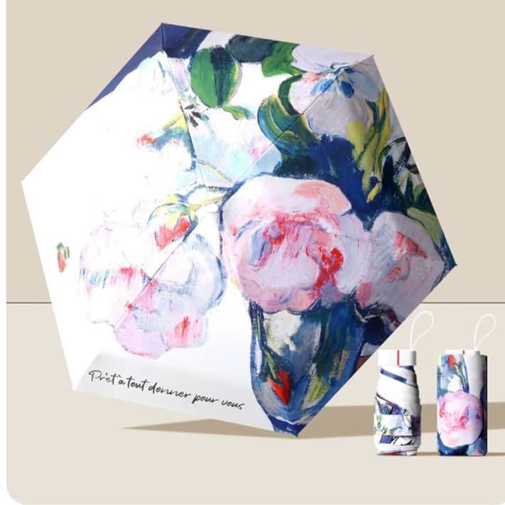 花柄絵画風超軽量レディースミニ折りたたみ傘