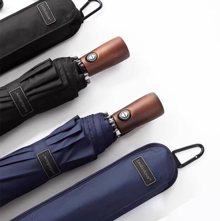 折りたたみ傘 自動開閉木目調ハンドル折りたたみ晴雨兼用傘