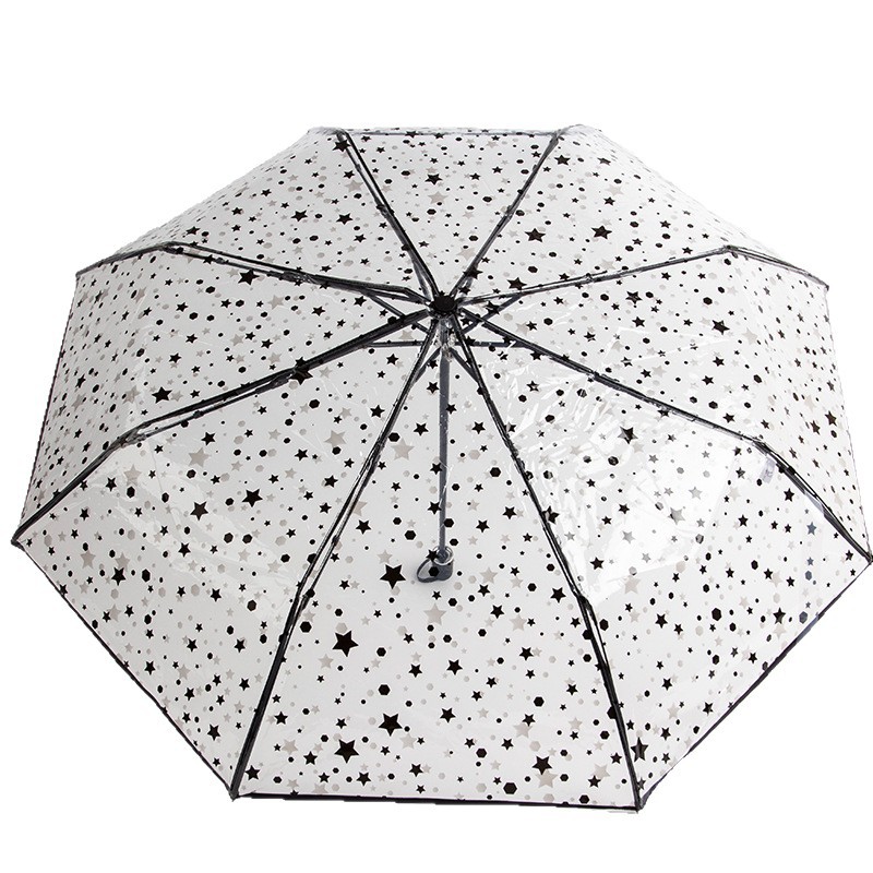 折りたたみ傘 音符と動物柄の透明折りたたみ雨傘