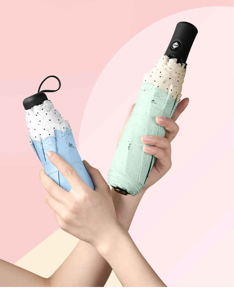 折りたたみ傘 小鳥刺繍とスカラップ縁取りの晴雨兼用折りたたみ傘